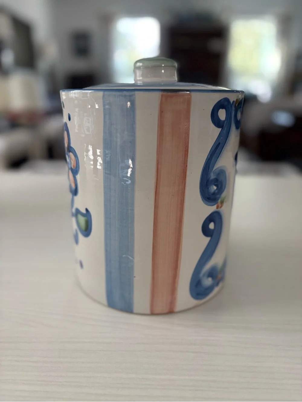 M.A.Hadley Flour Canister Ceramic Jar in Blue/White Handpainted with lid
